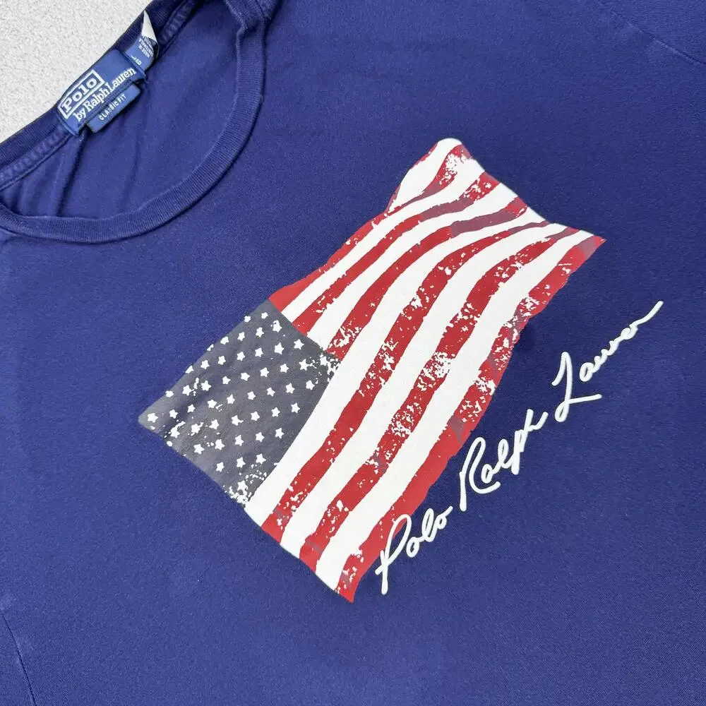 Polo Ralph Lauren Shirt Mens Large Blue American Flag Graphic Classic Fit Tee